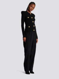 Women Balmain Cropped Eco-designed Knit Cardigan With Gold-tone Buttons