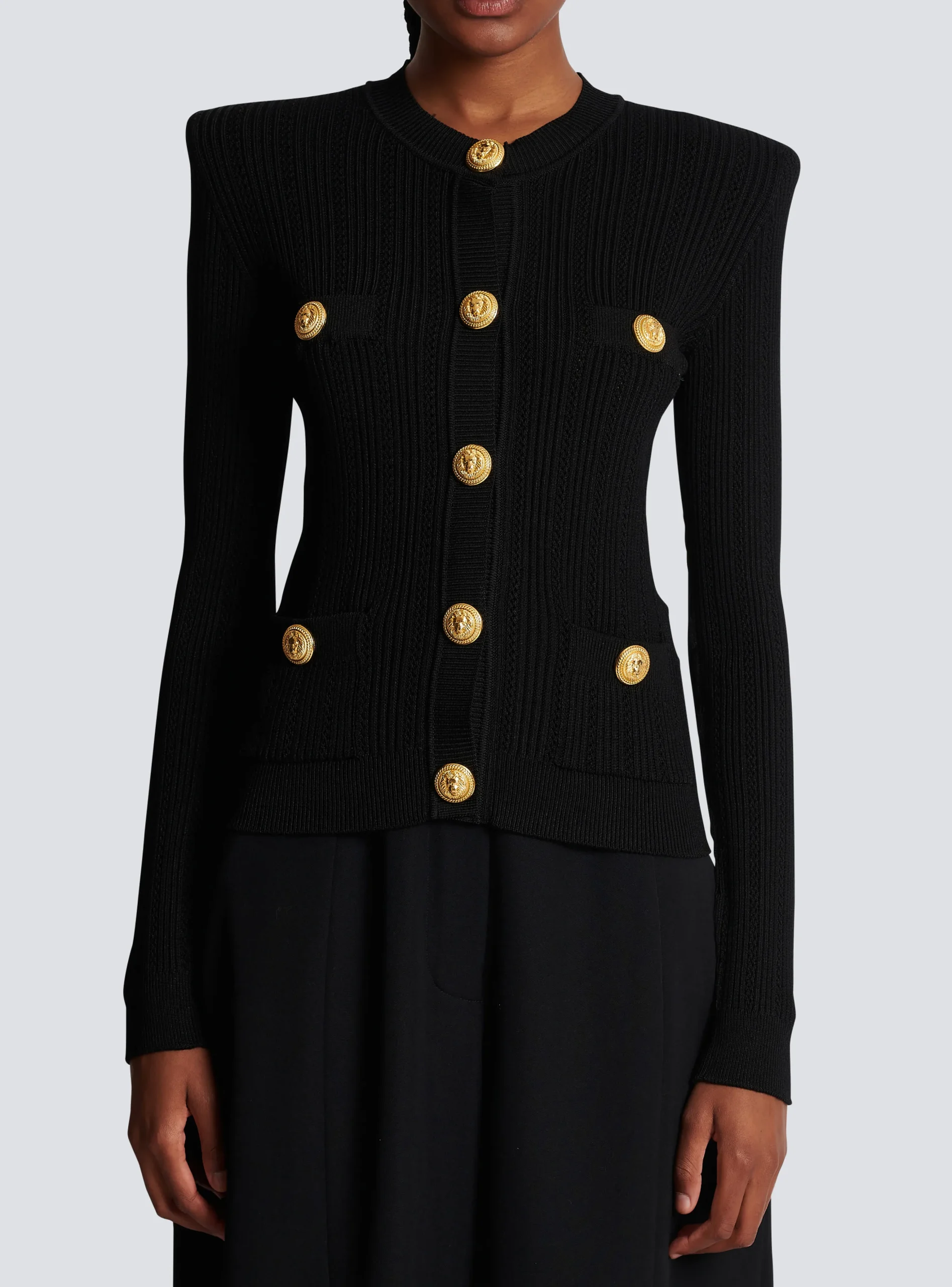 Women Balmain Cropped Eco-designed Knit Cardigan With Gold-tone Buttons