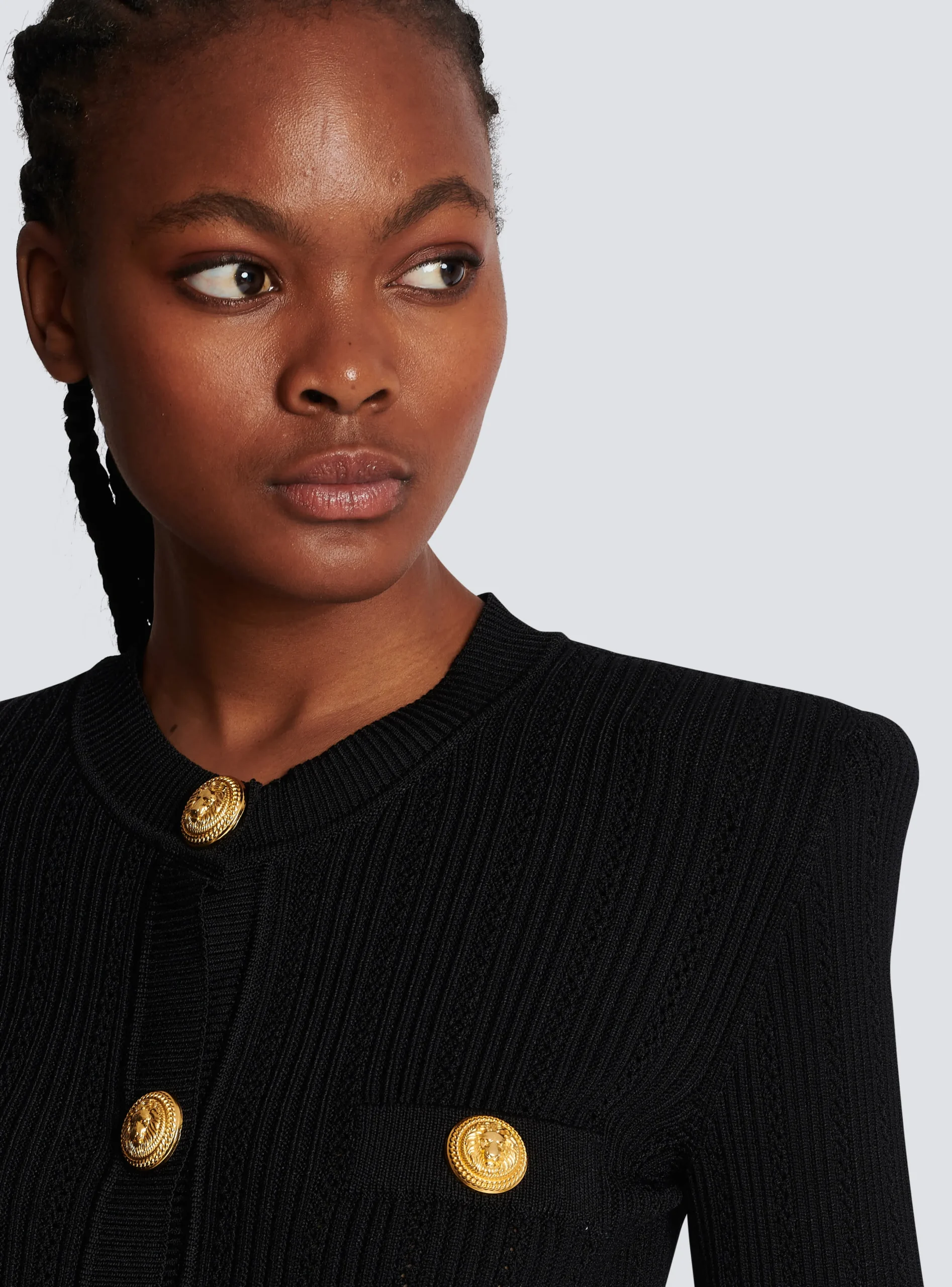 Women Balmain Cropped Eco-designed Knit Cardigan With Gold-tone Buttons