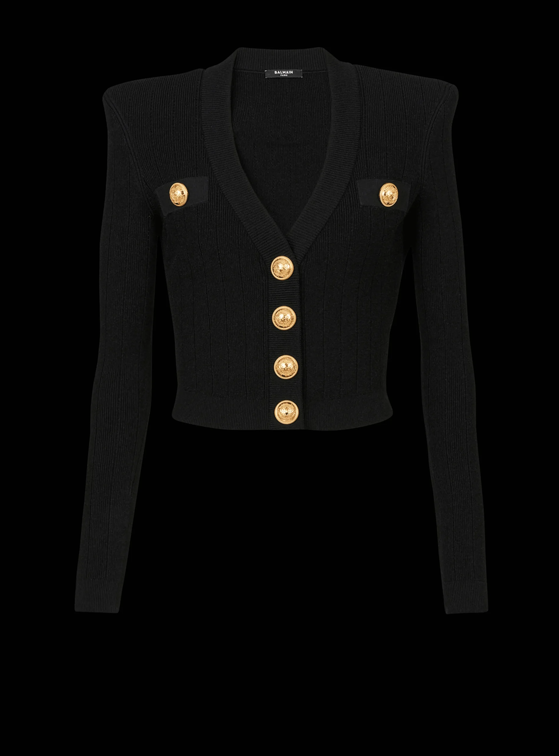 Women Balmain Cropped Eco-designed Knit Cardigan With Gold-tone Buttons