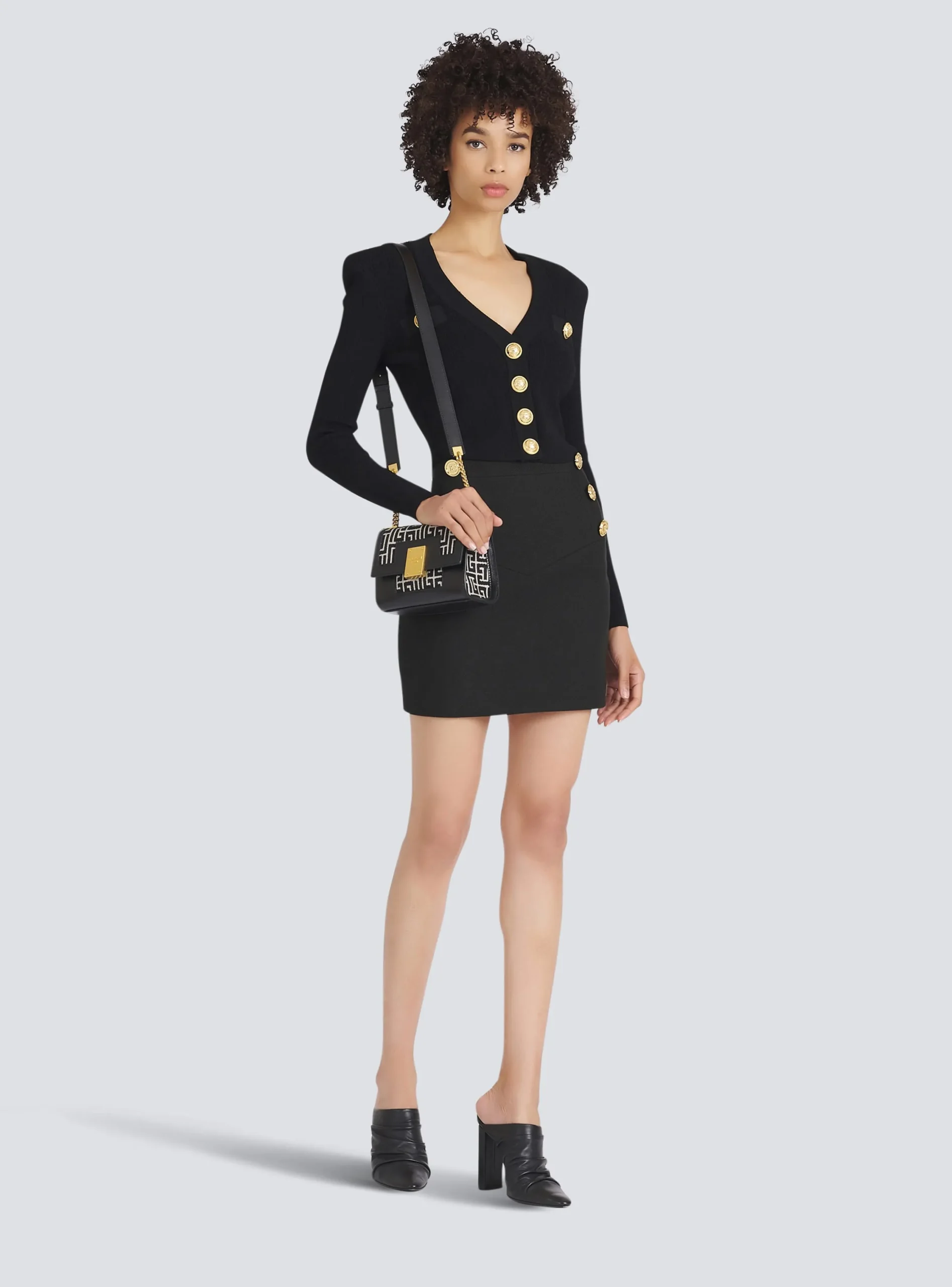 Women Balmain Cropped Eco-designed Knit Cardigan With Gold-tone Buttons