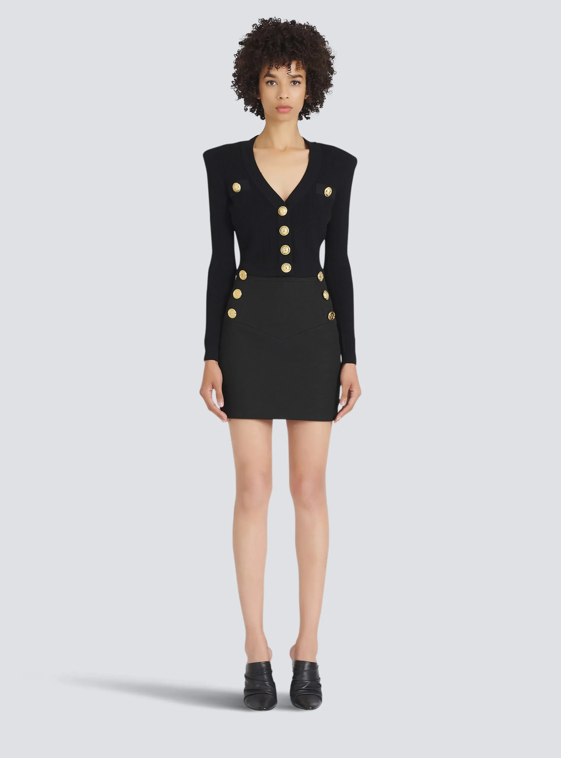 Women Balmain Cropped Eco-designed Knit Cardigan With Gold-tone Buttons
