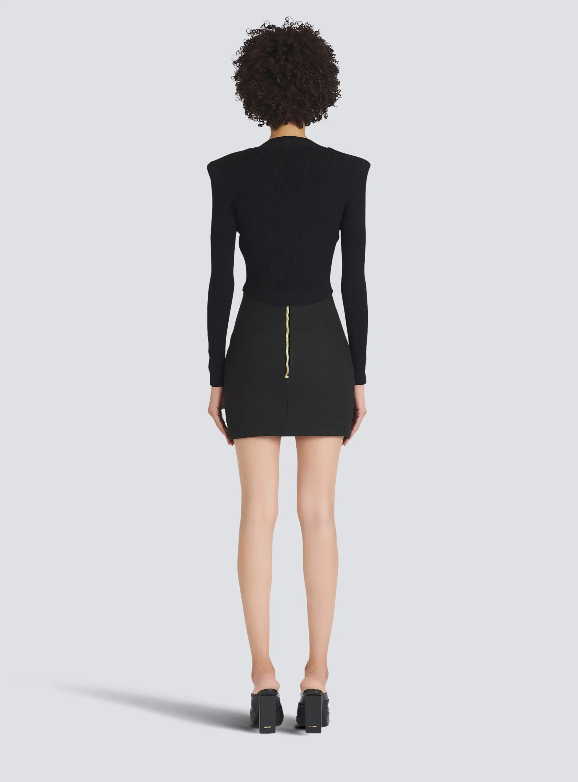 Women Balmain Cropped Eco-designed Knit Cardigan With Gold-tone Buttons