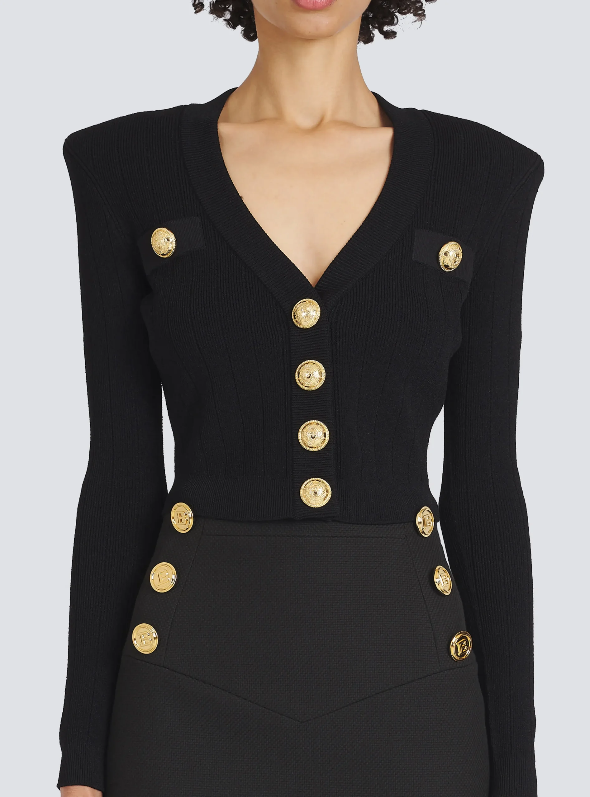 Women Balmain Cropped Eco-designed Knit Cardigan With Gold-tone Buttons