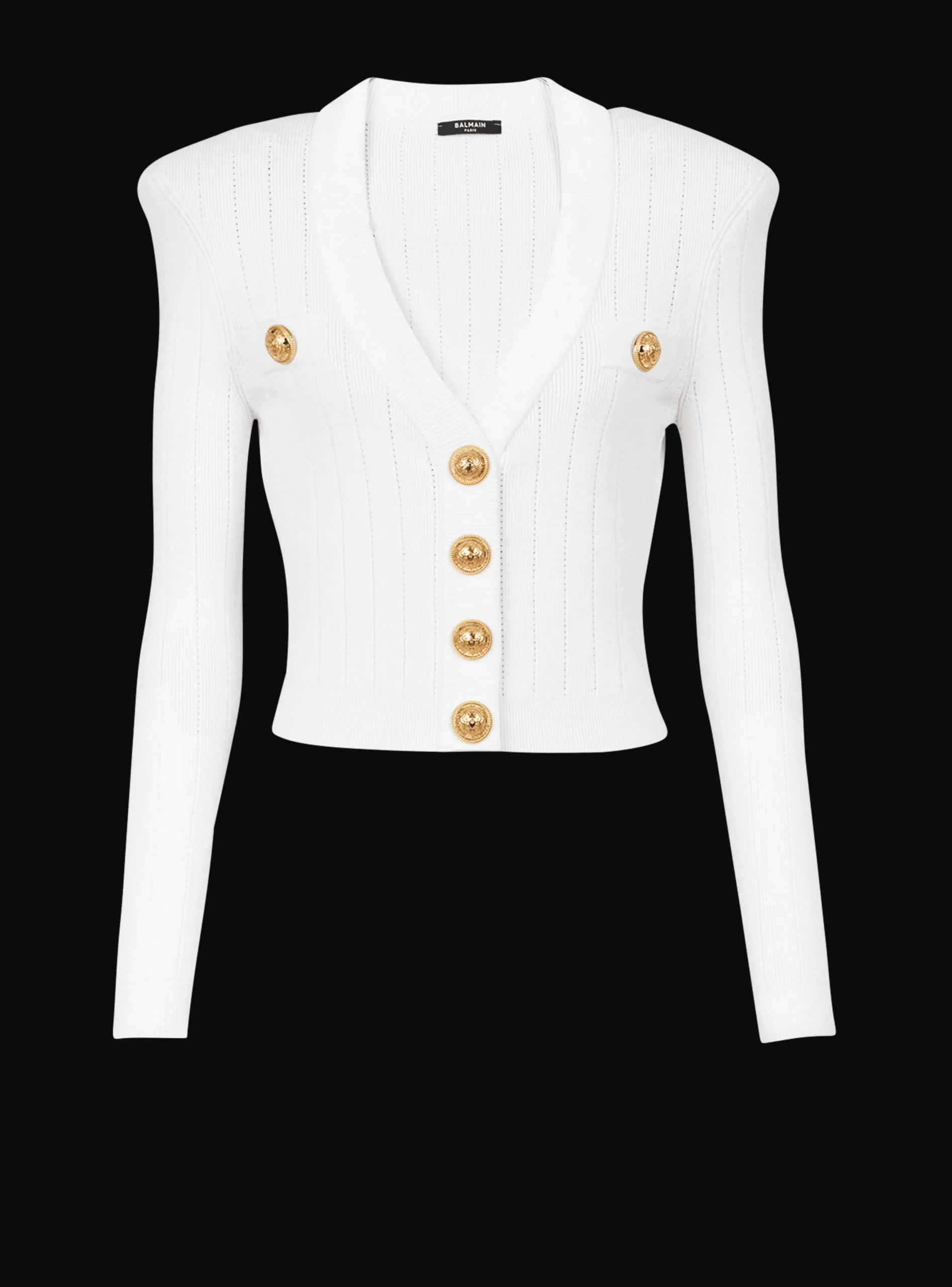 Women Balmain Cropped Eco-designed Knit Cardigan With Gold-tone Buttons