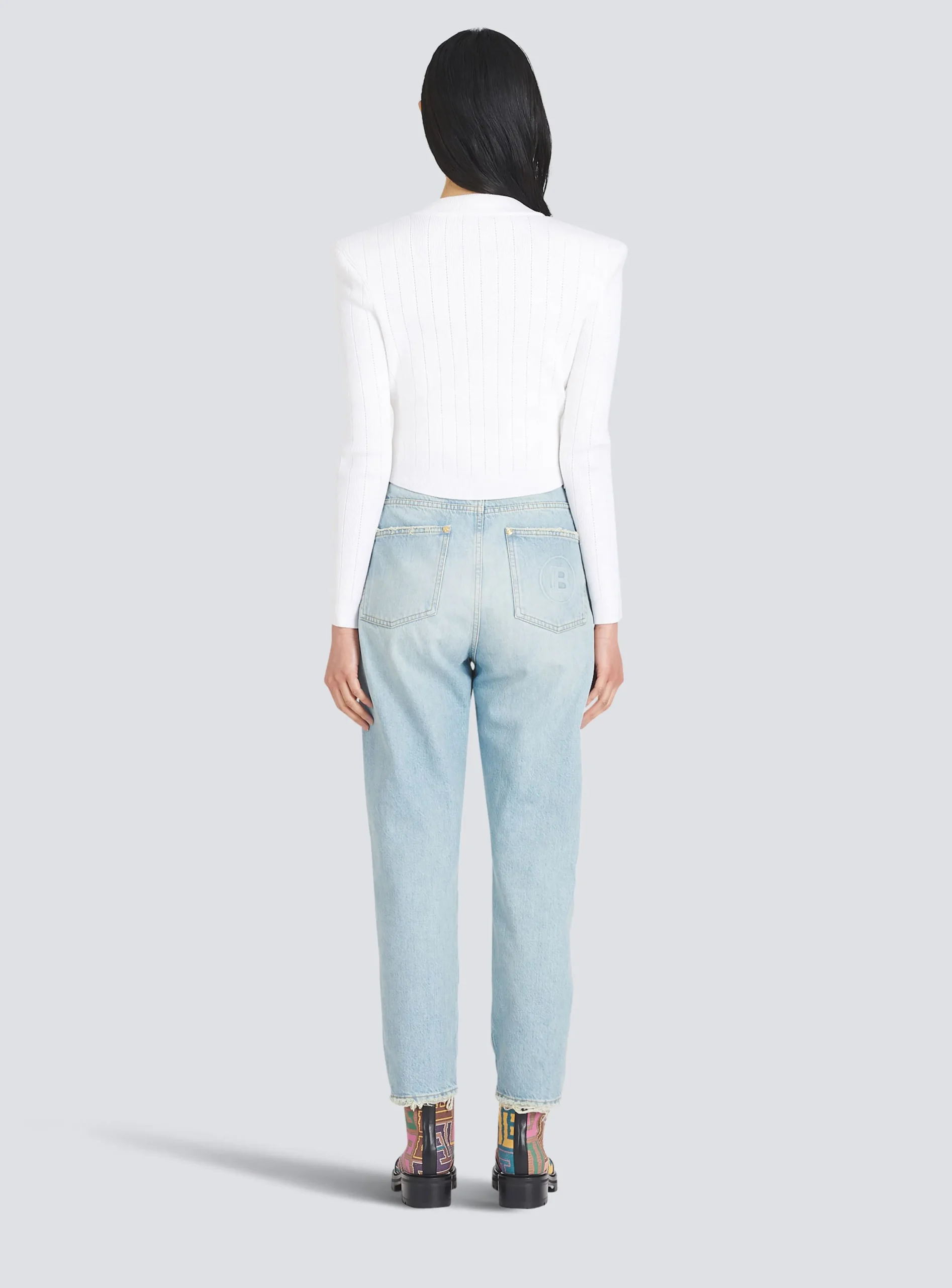 Women Balmain Cropped Eco-designed Knit Cardigan With Gold-tone Buttons