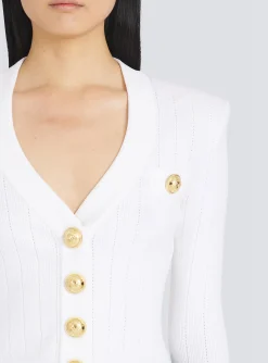 Women Balmain Cropped Eco-designed Knit Cardigan With Gold-tone Buttons