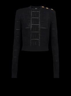 Women Balmain Cropped Eco-designed Sweater With Monogram