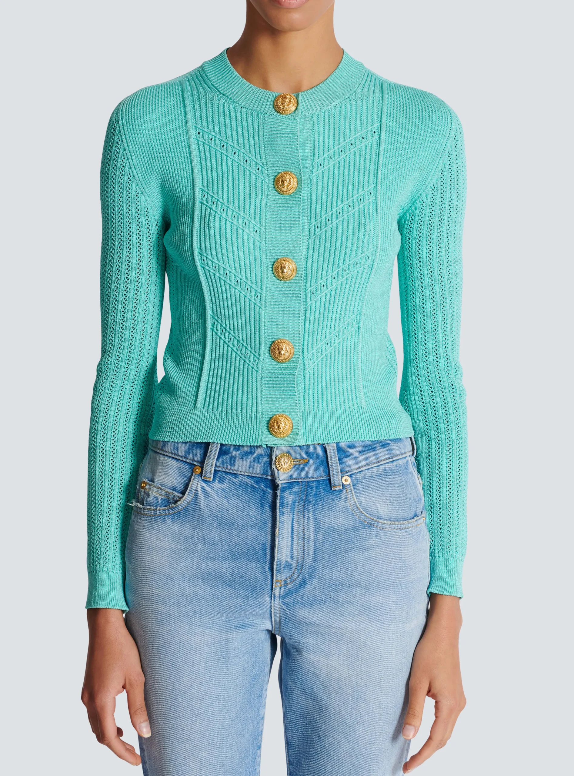 Women Balmain Cropped Knit Cardigan