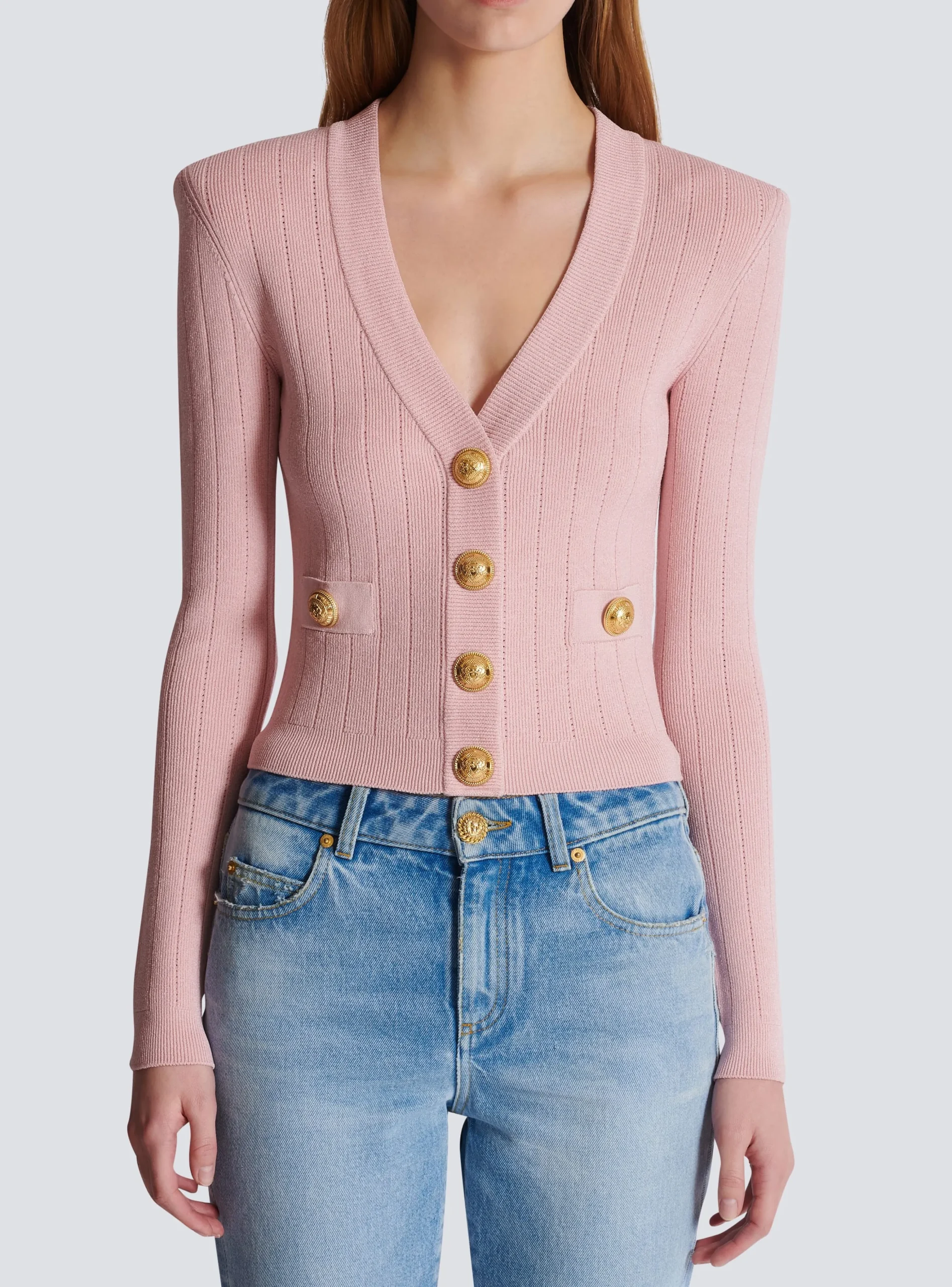 Women Balmain Cropped Knit Cardigan