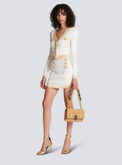 Women Balmain Cropped Knit Cardigan With Gold Trim