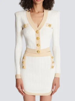 Women Balmain Cropped Knit Cardigan With Gold Trim