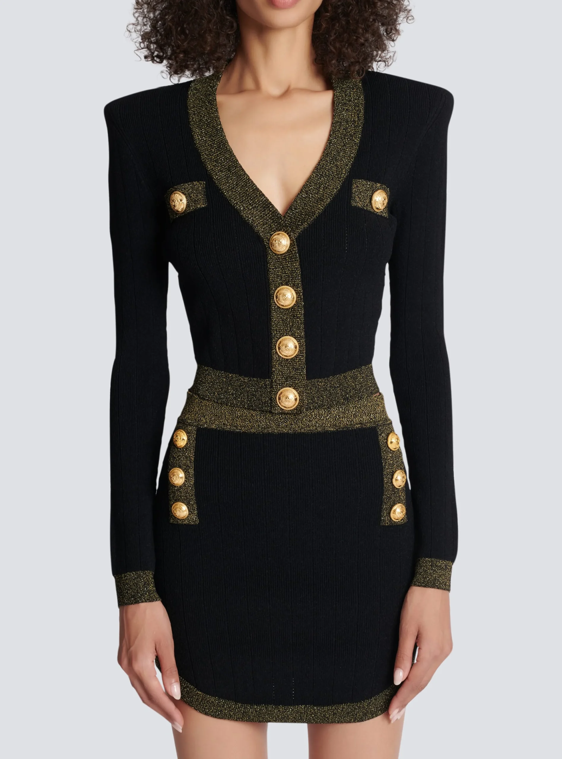 Women Balmain Cropped Knit Cardigan With Gold Trim