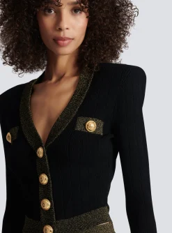Women Balmain Cropped Knit Cardigan With Gold Trim