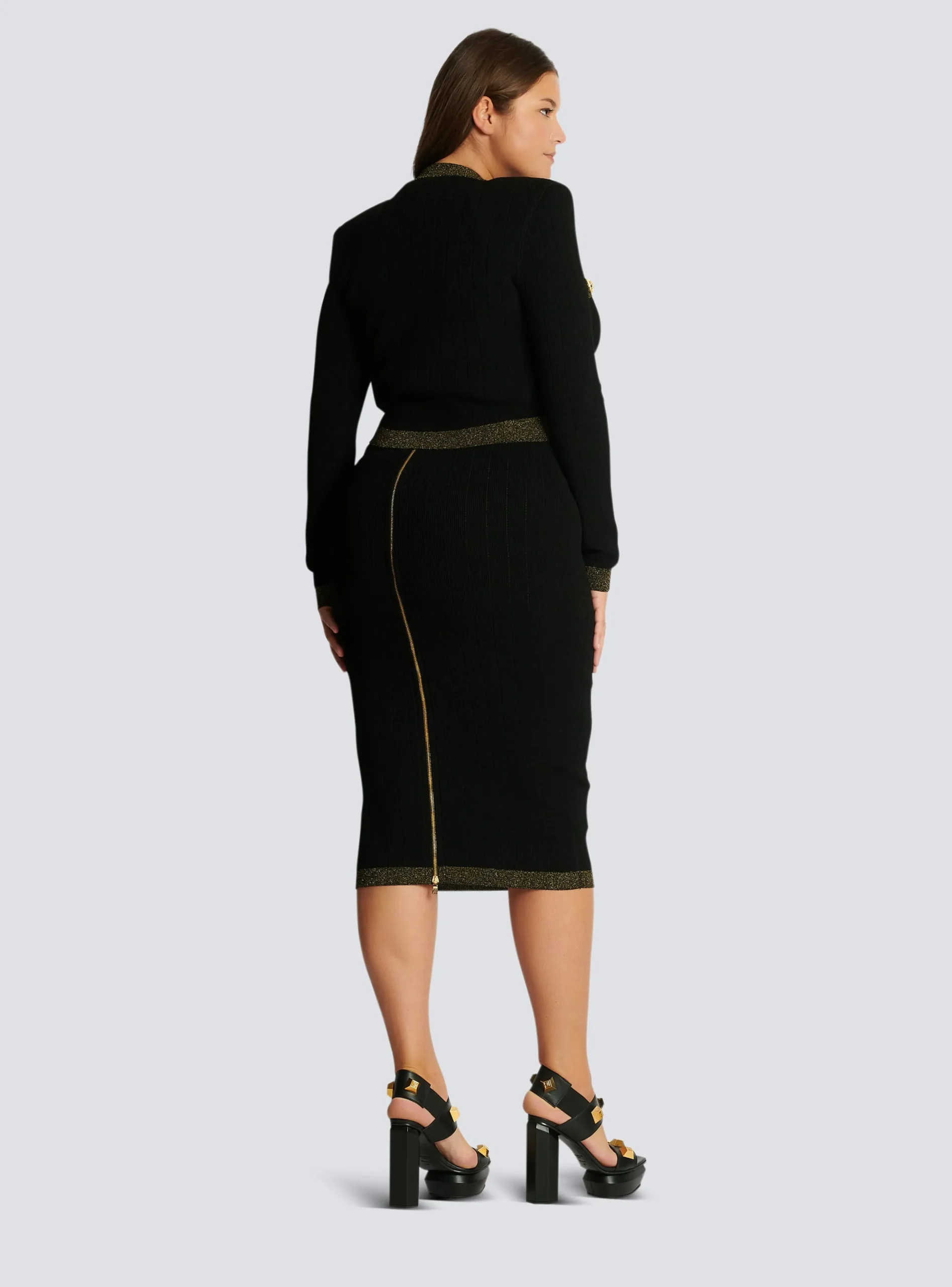 Women Balmain Cropped Knit Cardigan With Gold Trim