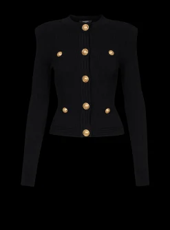 Women Balmain Cropped Knit Cardigan With Gold-tone Buttons