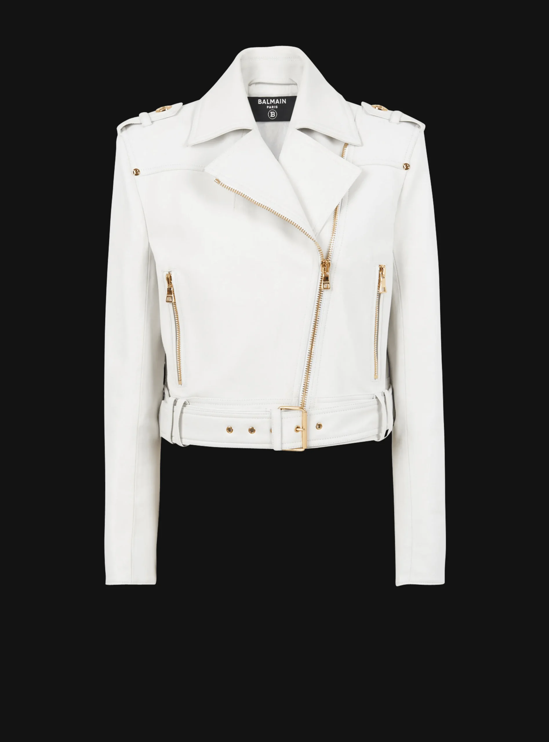 Women Balmain Cropped Leather Biker Jacket
