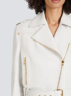 Women Balmain Cropped Leather Biker Jacket