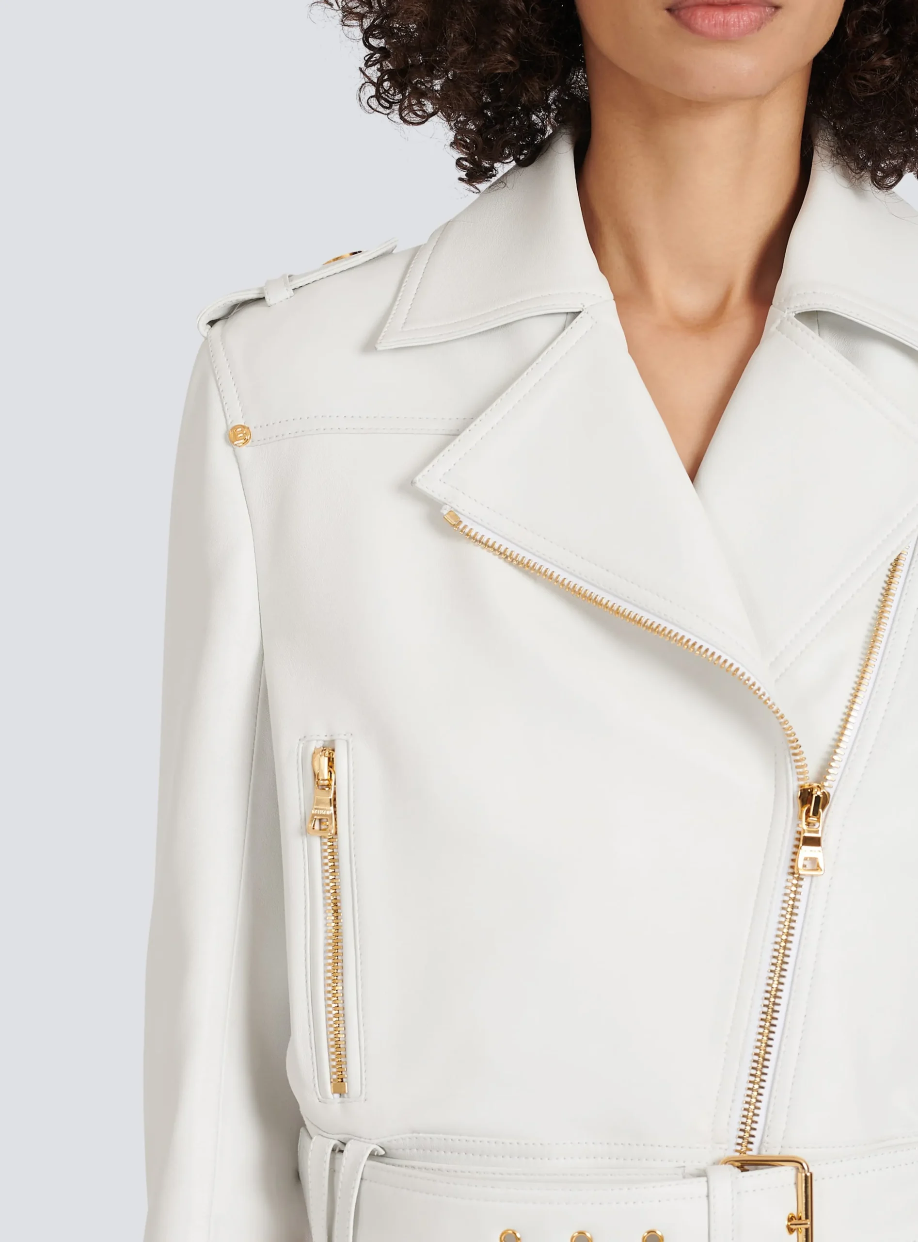 Women Balmain Cropped Leather Biker Jacket