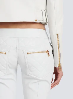 Women Balmain Cropped Leather Biker Jacket