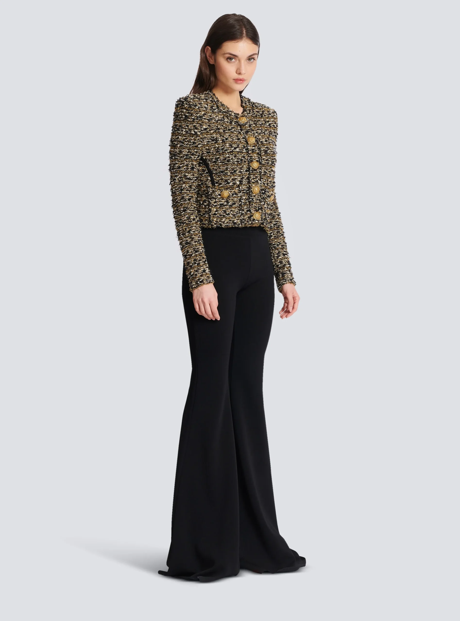 Women Balmain Cropped Lurex Tweed Jacket