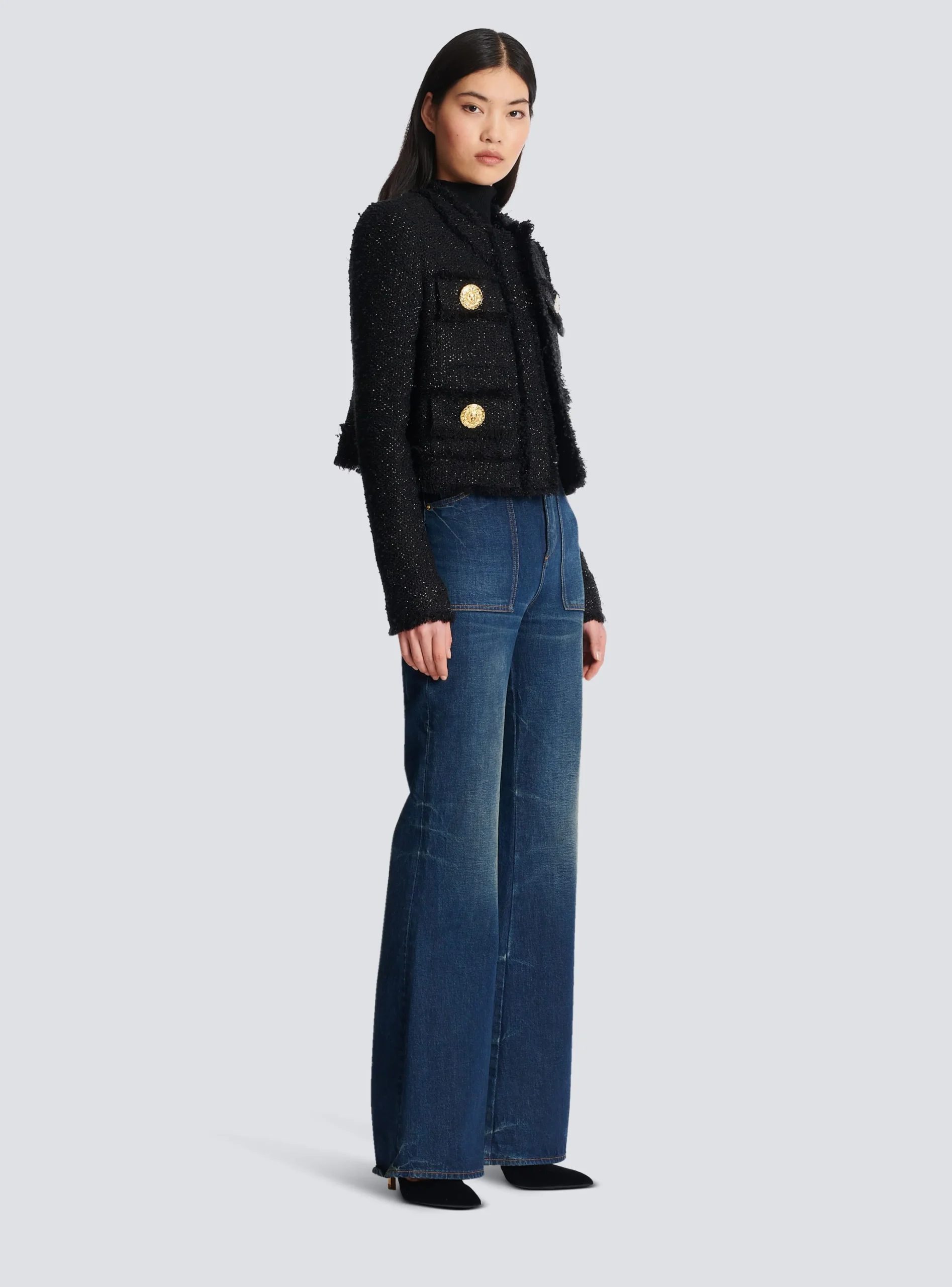 Women Balmain Cropped Lurex Tweed Jacket