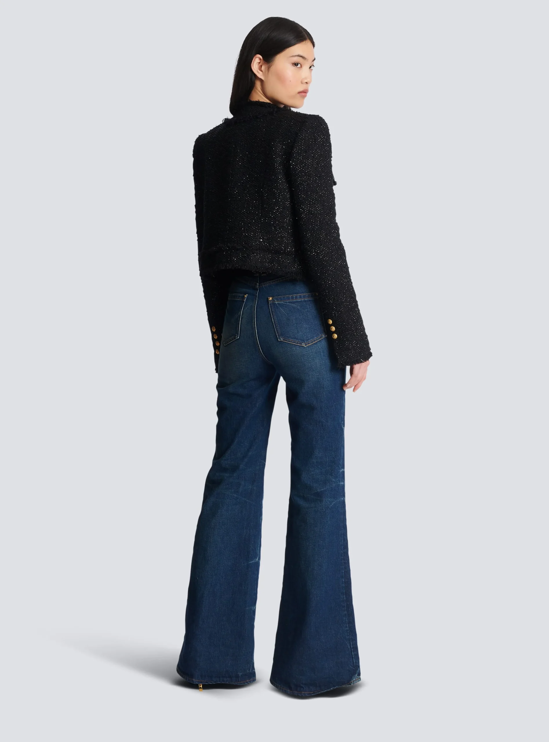 Women Balmain Cropped Lurex Tweed Jacket