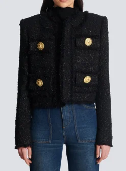 Women Balmain Cropped Lurex Tweed Jacket