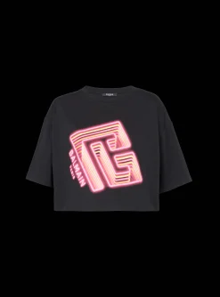 Women Balmain Cropped Neon-print T-shirt