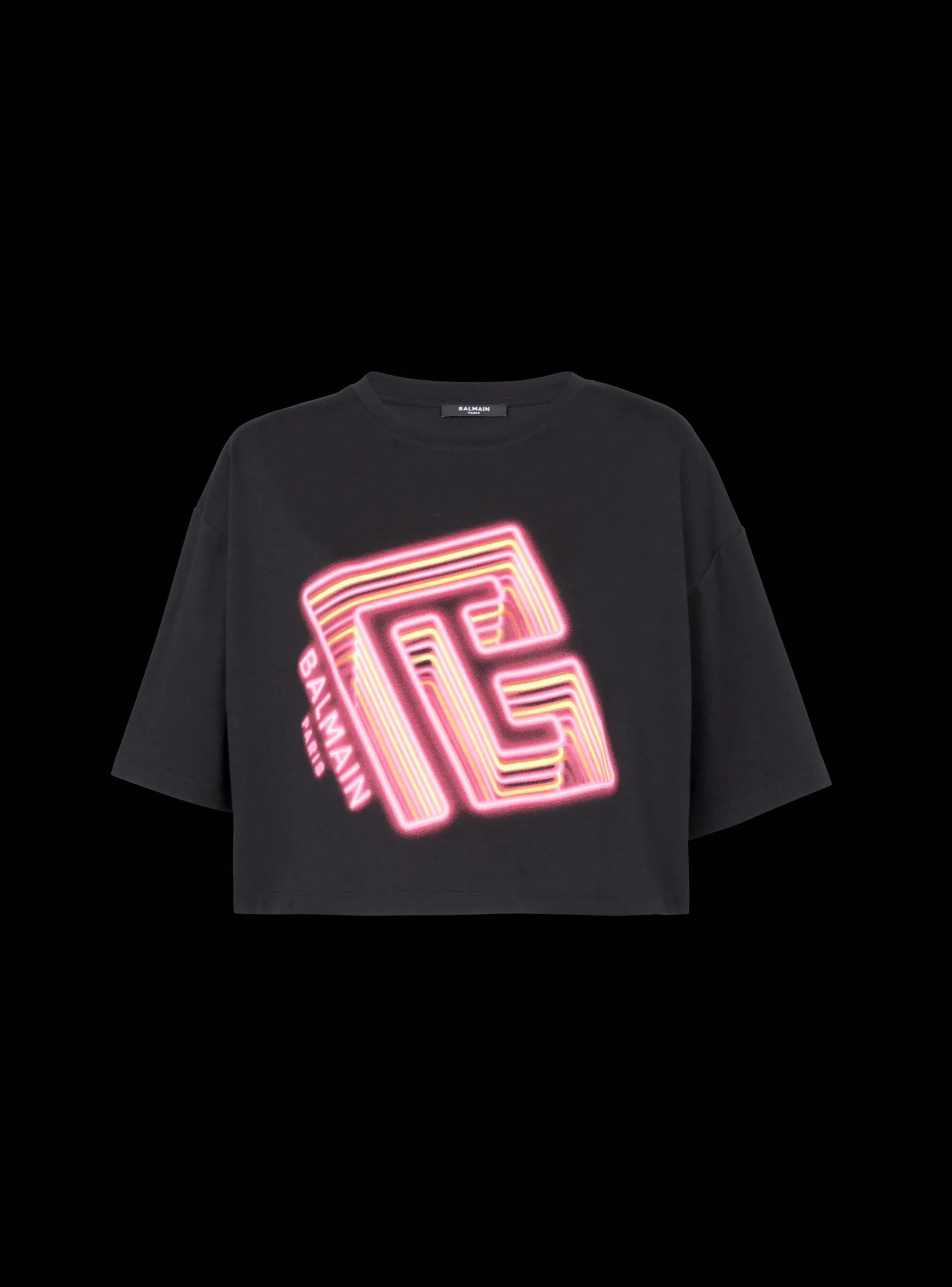 Women Balmain Cropped Neon-print T-shirt