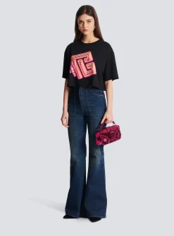 Women Balmain Cropped Neon-print T-shirt