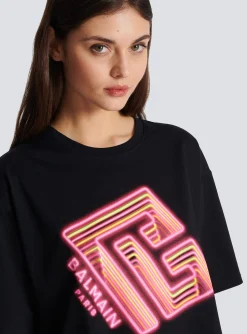 Women Balmain Cropped Neon-print T-shirt
