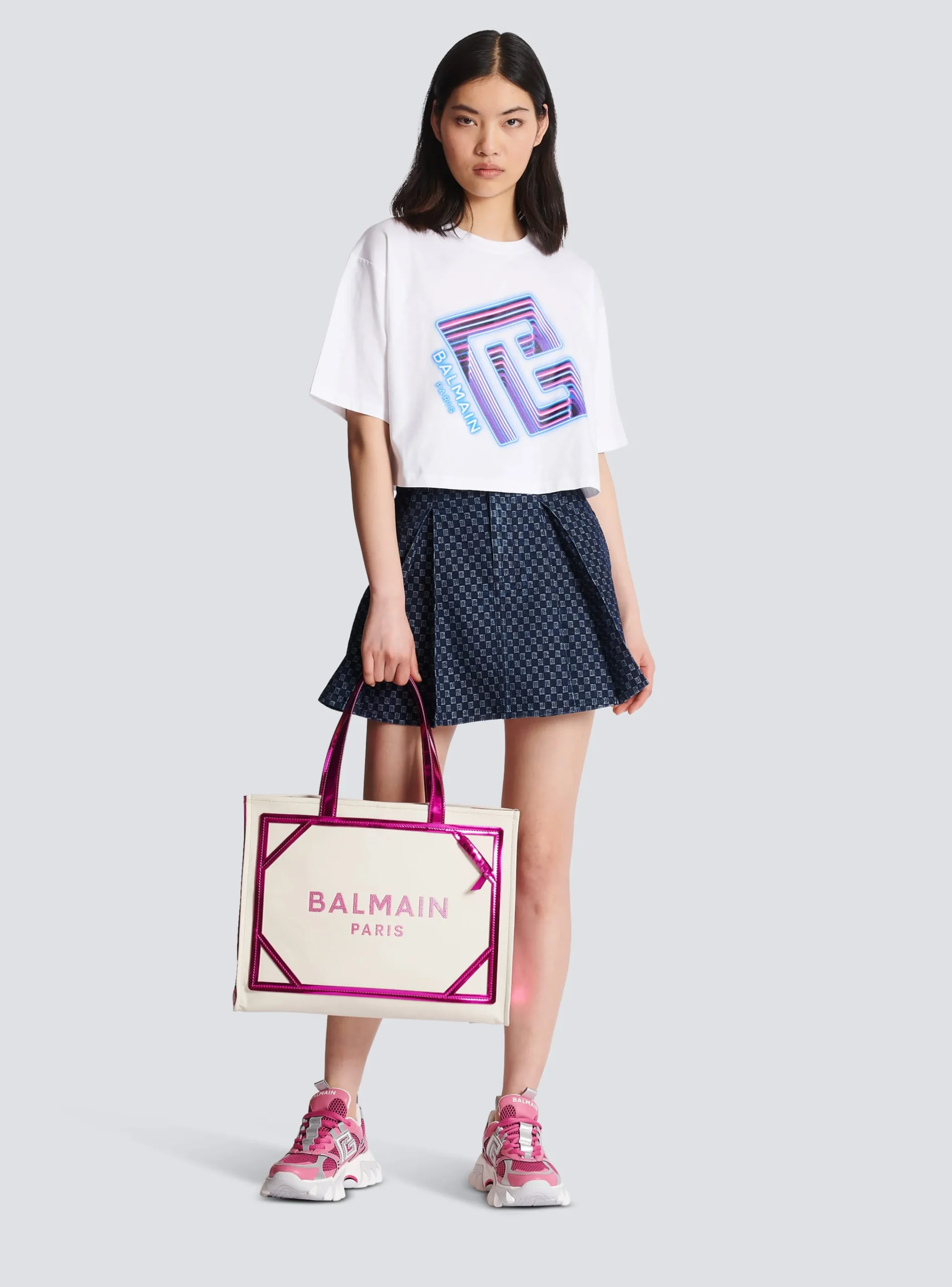 Women Balmain Cropped Neon-print T-shirt