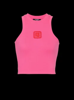 Women Balmain Cropped Tank Top With Retro PB Embroidery