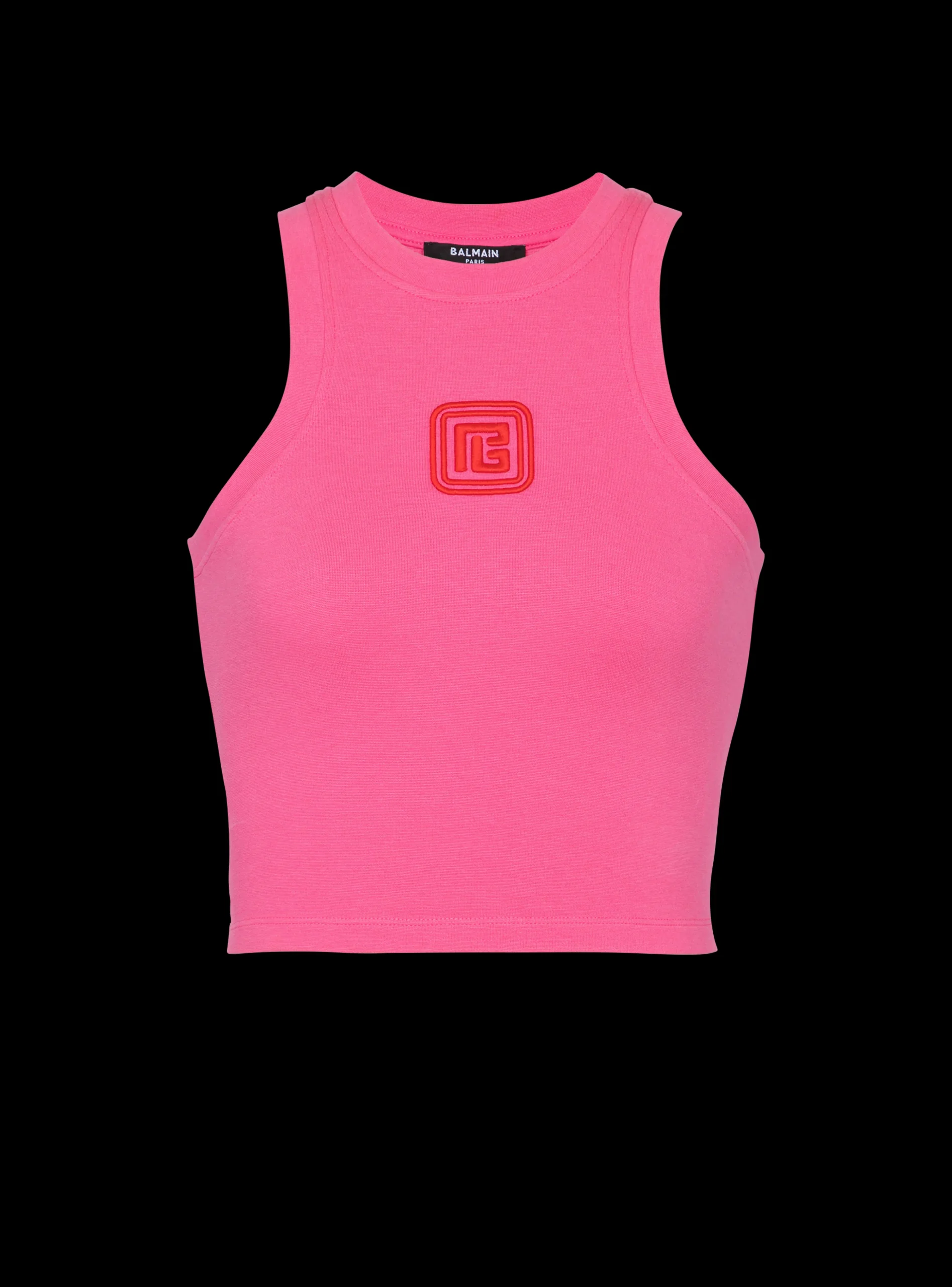 Women Balmain Cropped Tank Top With Retro PB Embroidery