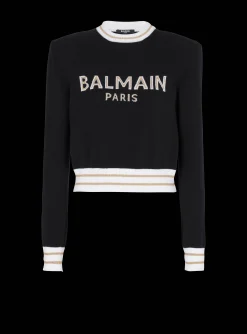 Women Balmain Cropped Wool Jumper With Logo