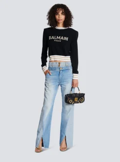 Women Balmain Cropped Wool Jumper With Logo