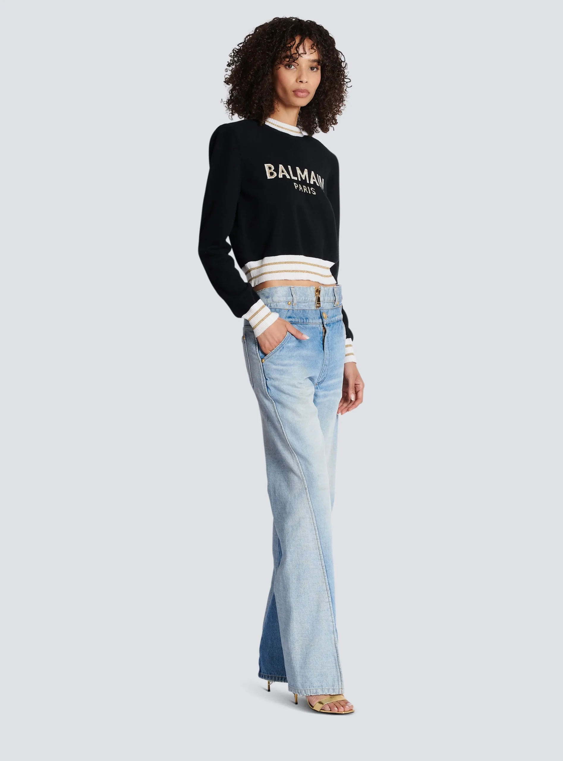 Women Balmain Cropped Wool Jumper With Logo