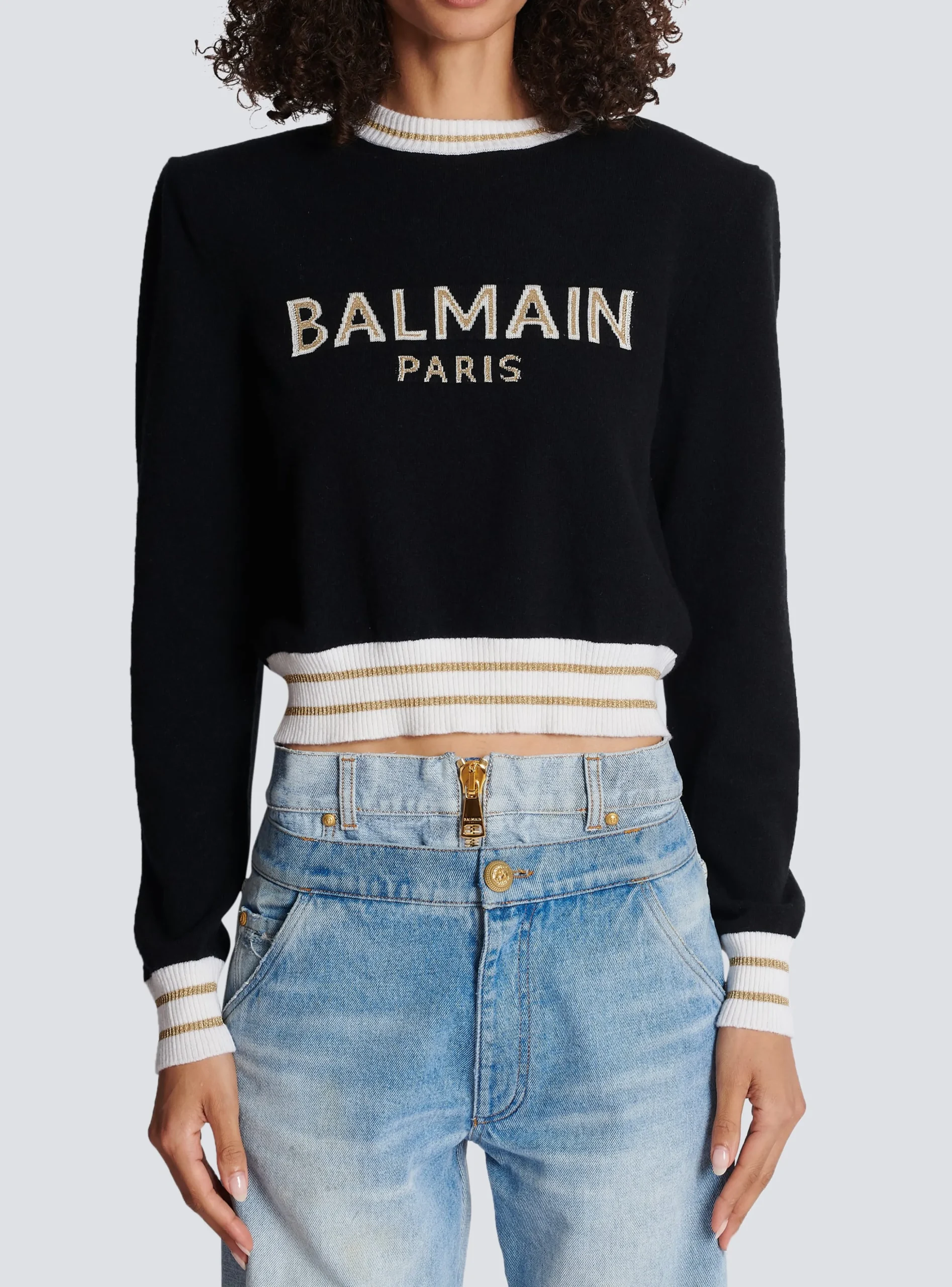 Women Balmain Cropped Wool Jumper With Logo