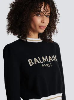 Women Balmain Cropped Wool Jumper With Logo