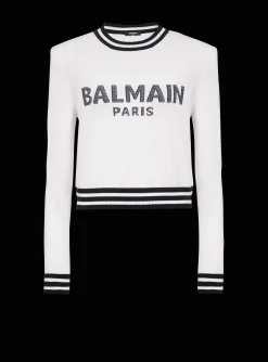 Women Balmain Cropped Wool Sweatshirt With Logo