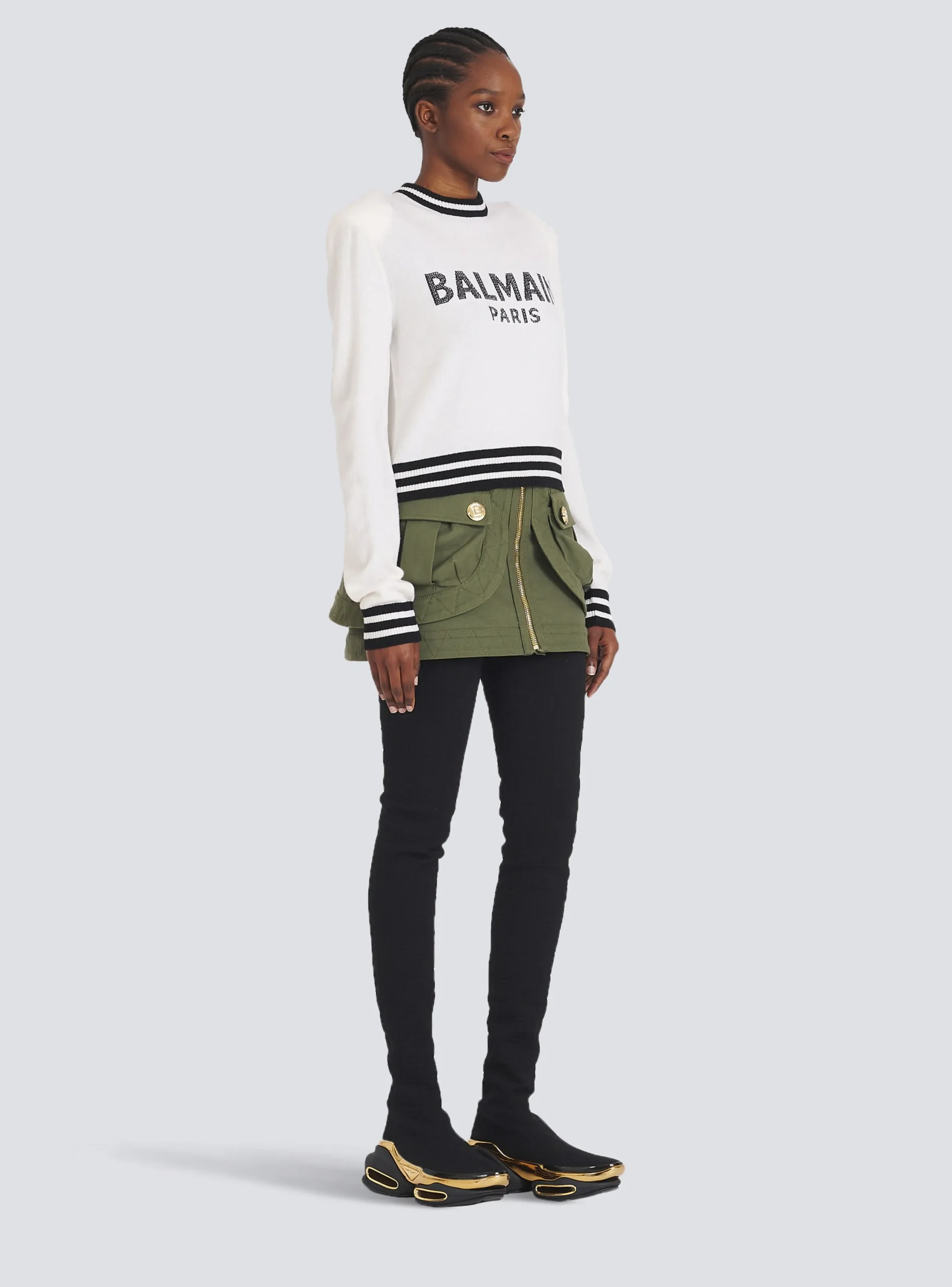 Women Balmain Cropped Wool Sweatshirt With Logo