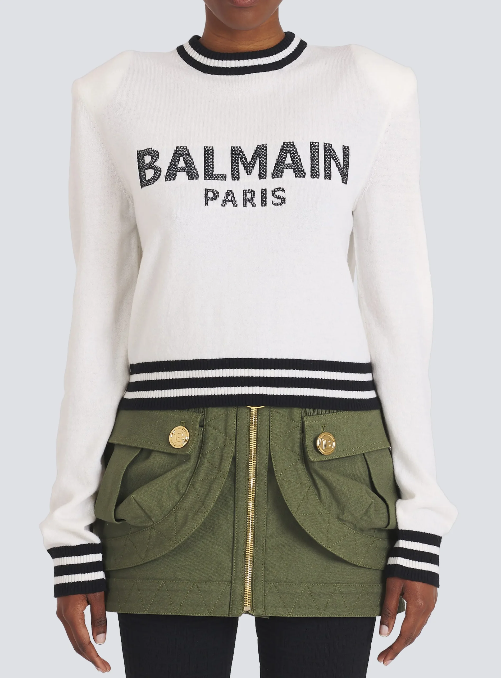 Women Balmain Cropped Wool Sweatshirt With Logo
