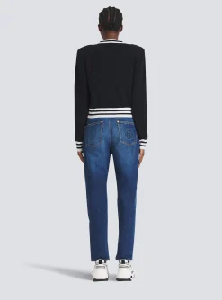 Women Balmain Cropped Wool Sweatshirt With Logo