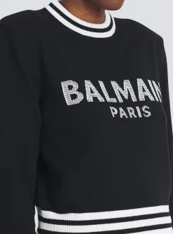 Women Balmain Cropped Wool Sweatshirt With Logo