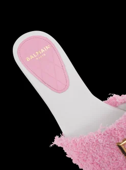 Women Balmain Dafne Leather And Tweed Mules