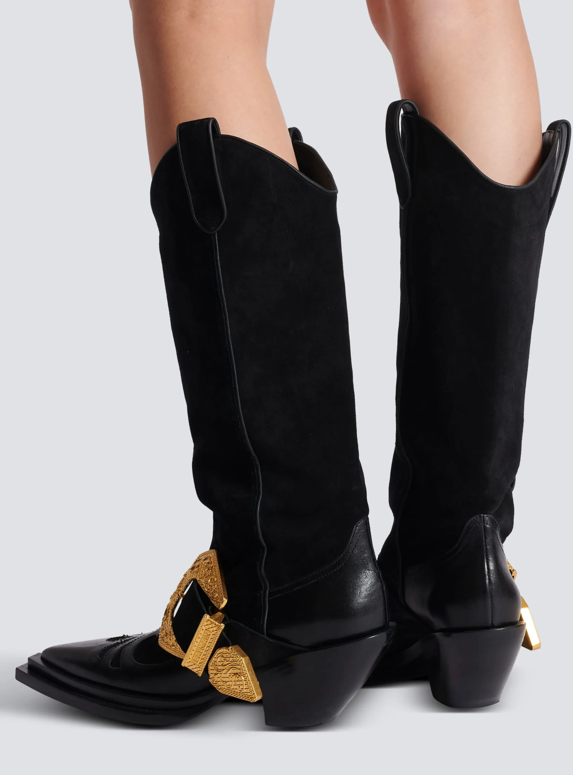 Women Balmain Dan Western Suede Leather Boots