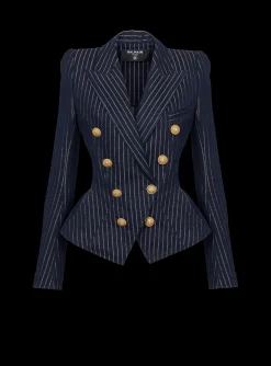 Women Balmain Denim Jacket With Lurex Stripes