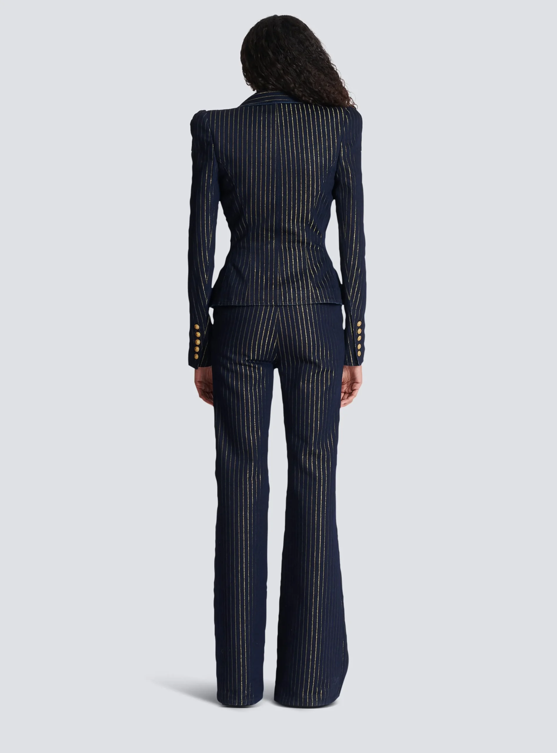 Women Balmain Denim Jacket With Lurex Stripes