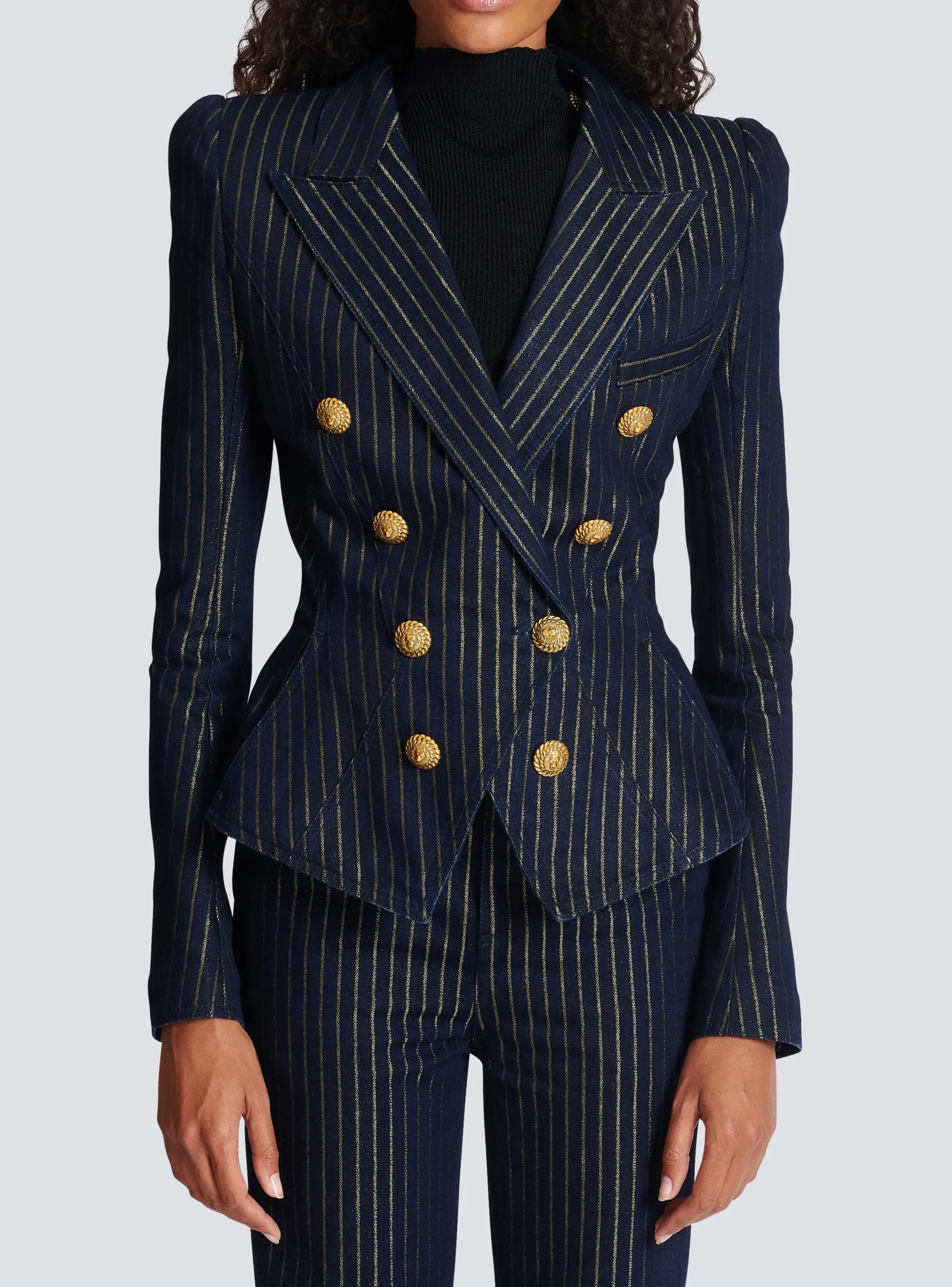 Women Balmain Denim Jacket With Lurex Stripes